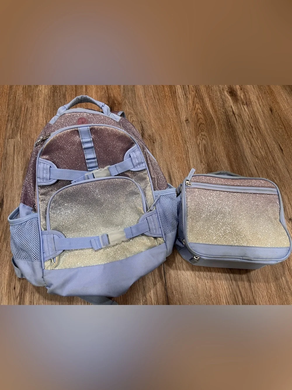 Pottery Barn Kids Lavender Twilight Ombre Sparkle Glitter Backpack and Lunchbox